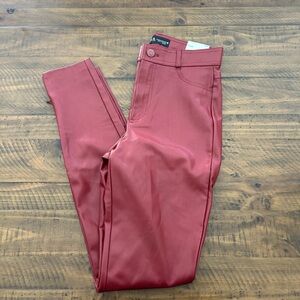 Zara Women’s Red Faux Leather Hi-Waisted Pants Size XS